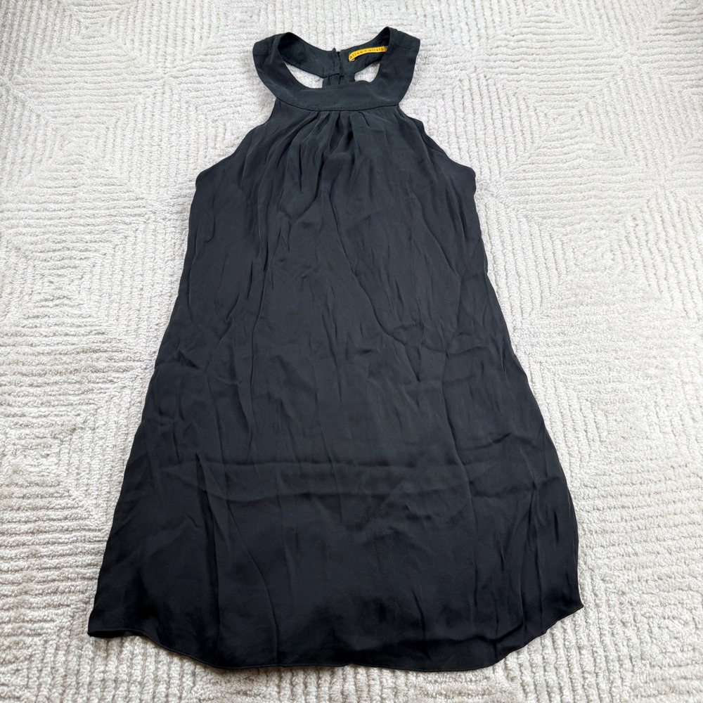 Alice + Olivia Halter Dress Women S Black Silk Ruffle Evening Cocktail LBD Luxe